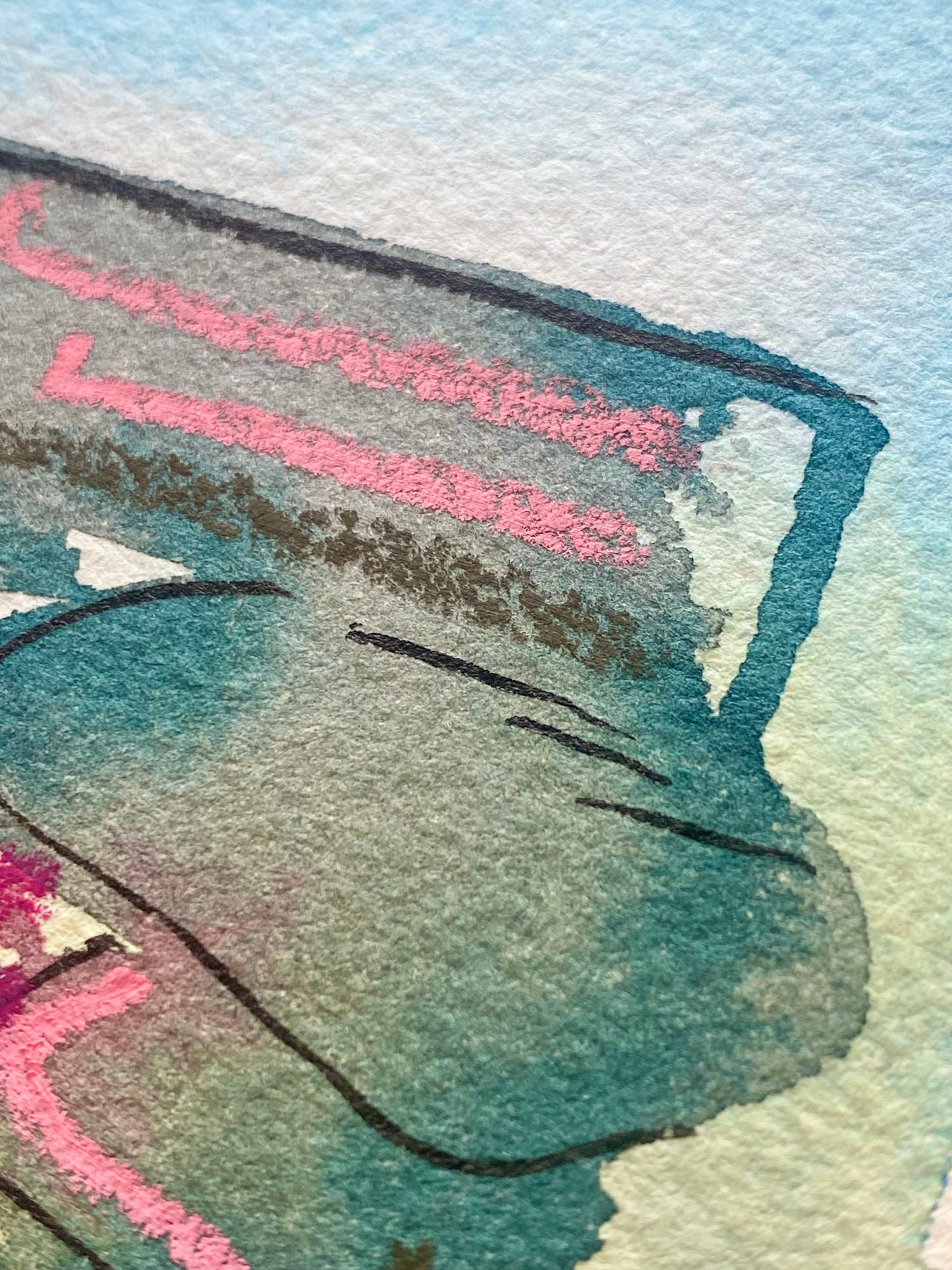Original Heather and Flowers Bamford Edge Mixed Media - in mount