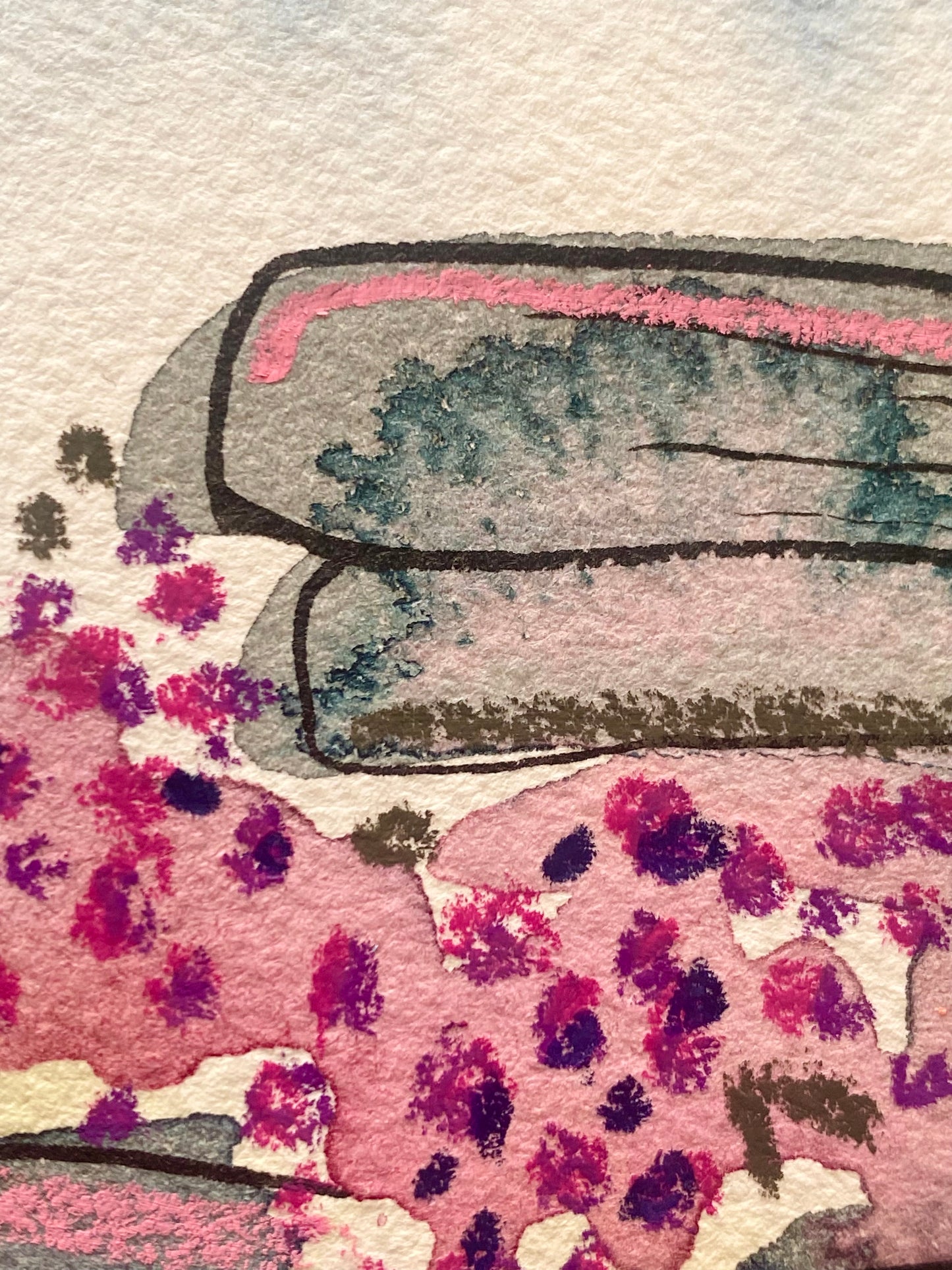 Original Heather and Flowers Bamford Edge Mixed Media - in mount
