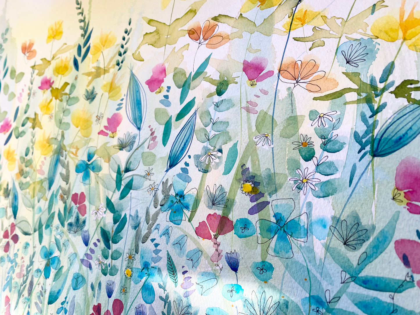 Original Summer Wildflowers Mixed Media - Professionally framed