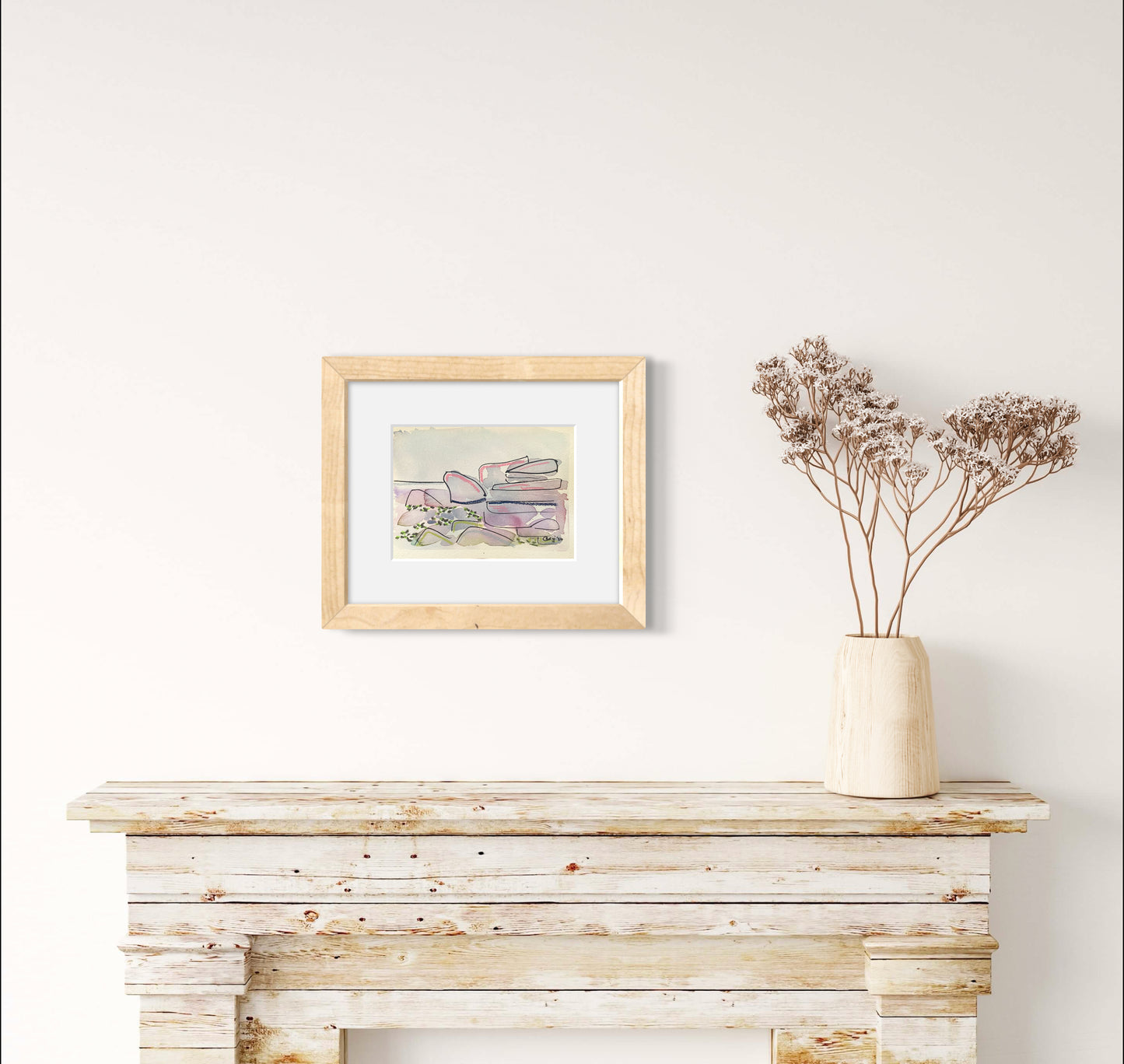Original Calm Peaks Mixed Media - in mount