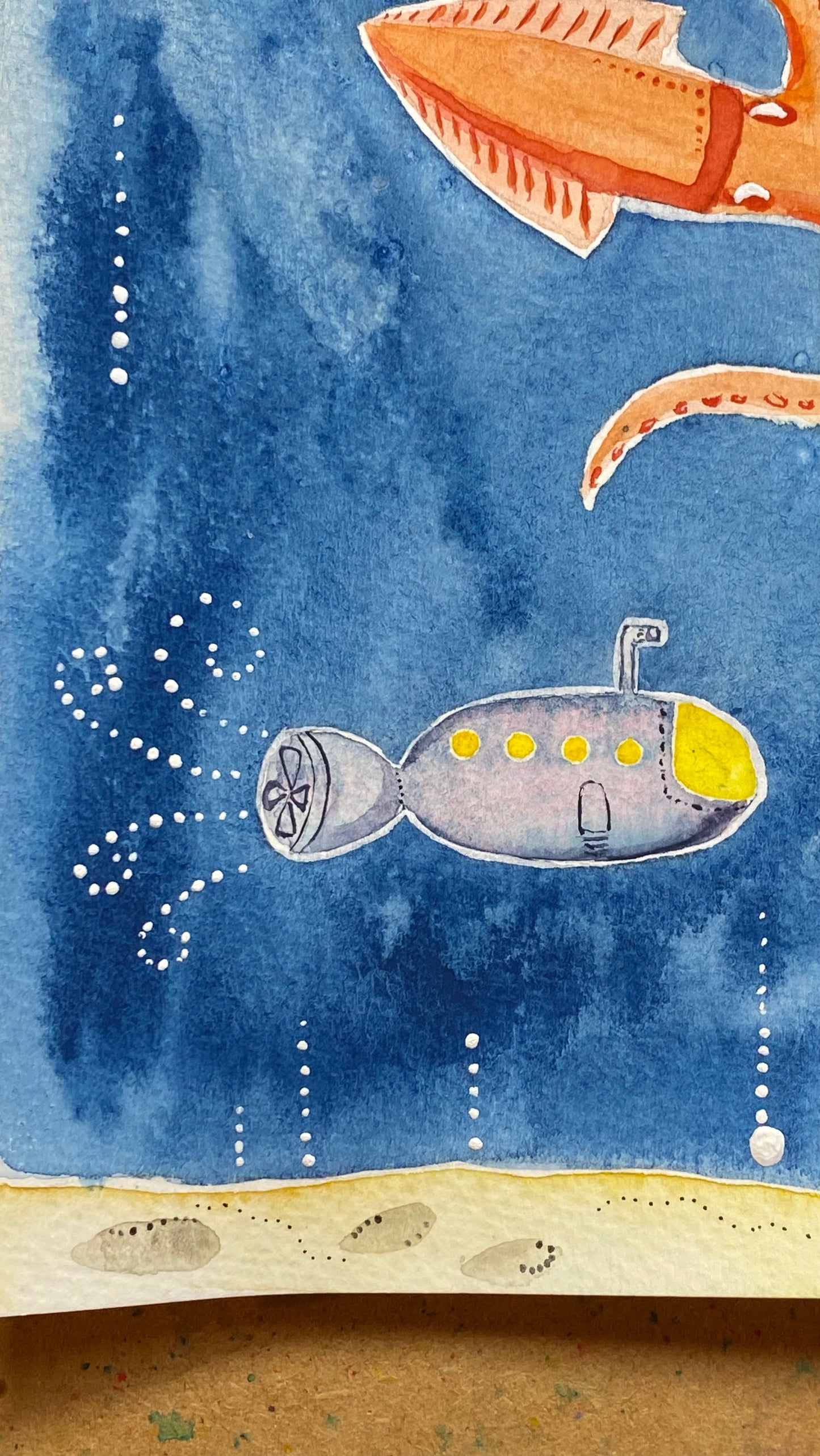 Submarine mode (a beautiful boat) A4 Print