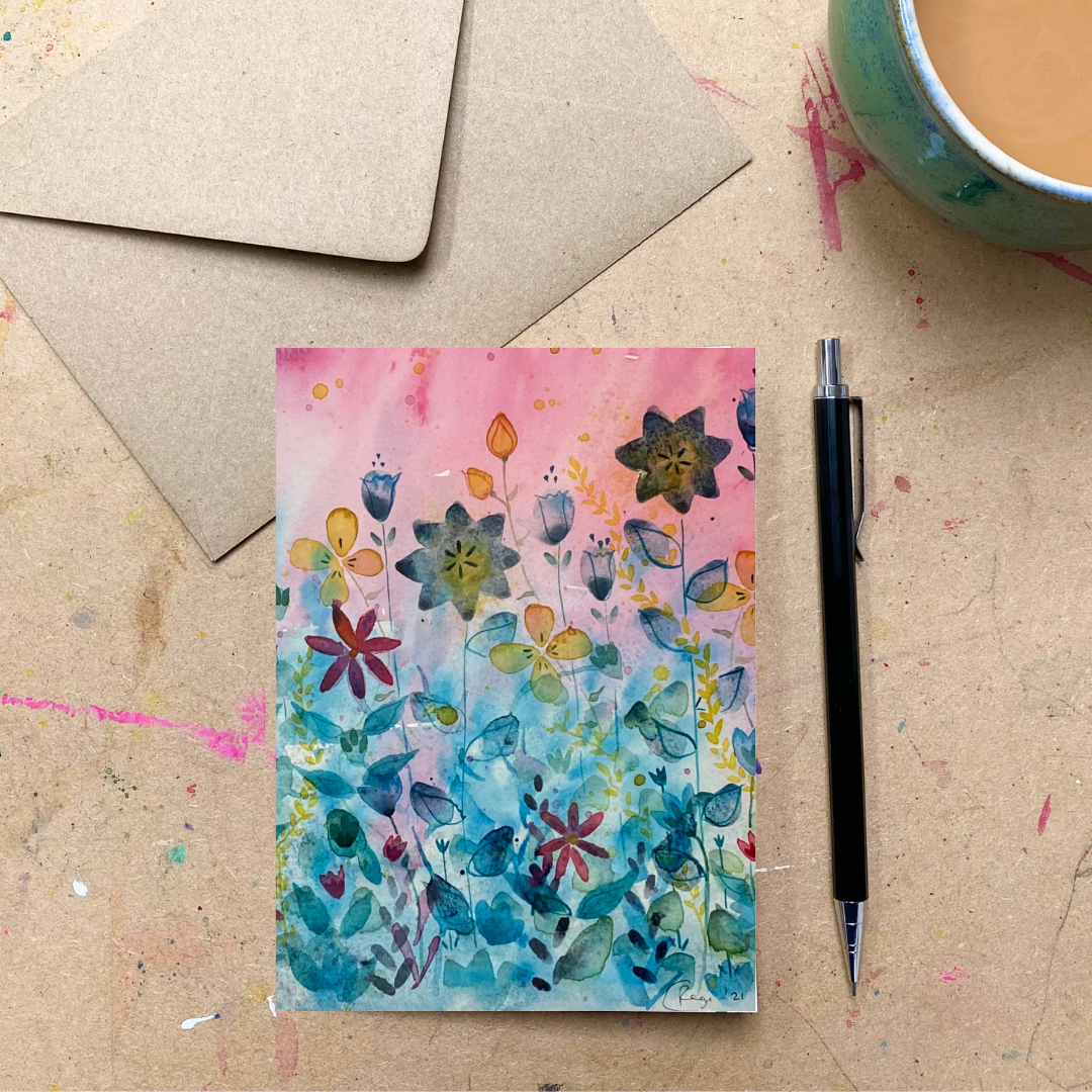 Dusky Flowers Card x5