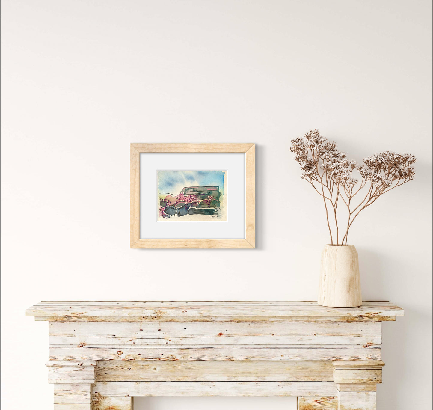 Original Heather and Flowers Bamford Edge Mixed Media - in mount