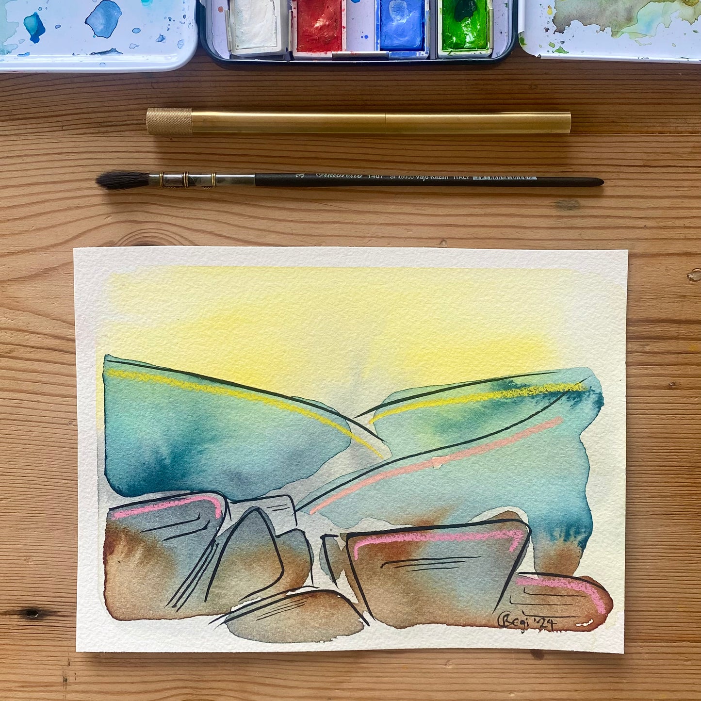 Original Spring Peaks Mixed Media - in mount