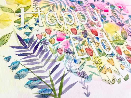 Original A3 Happy Eid Watercolour