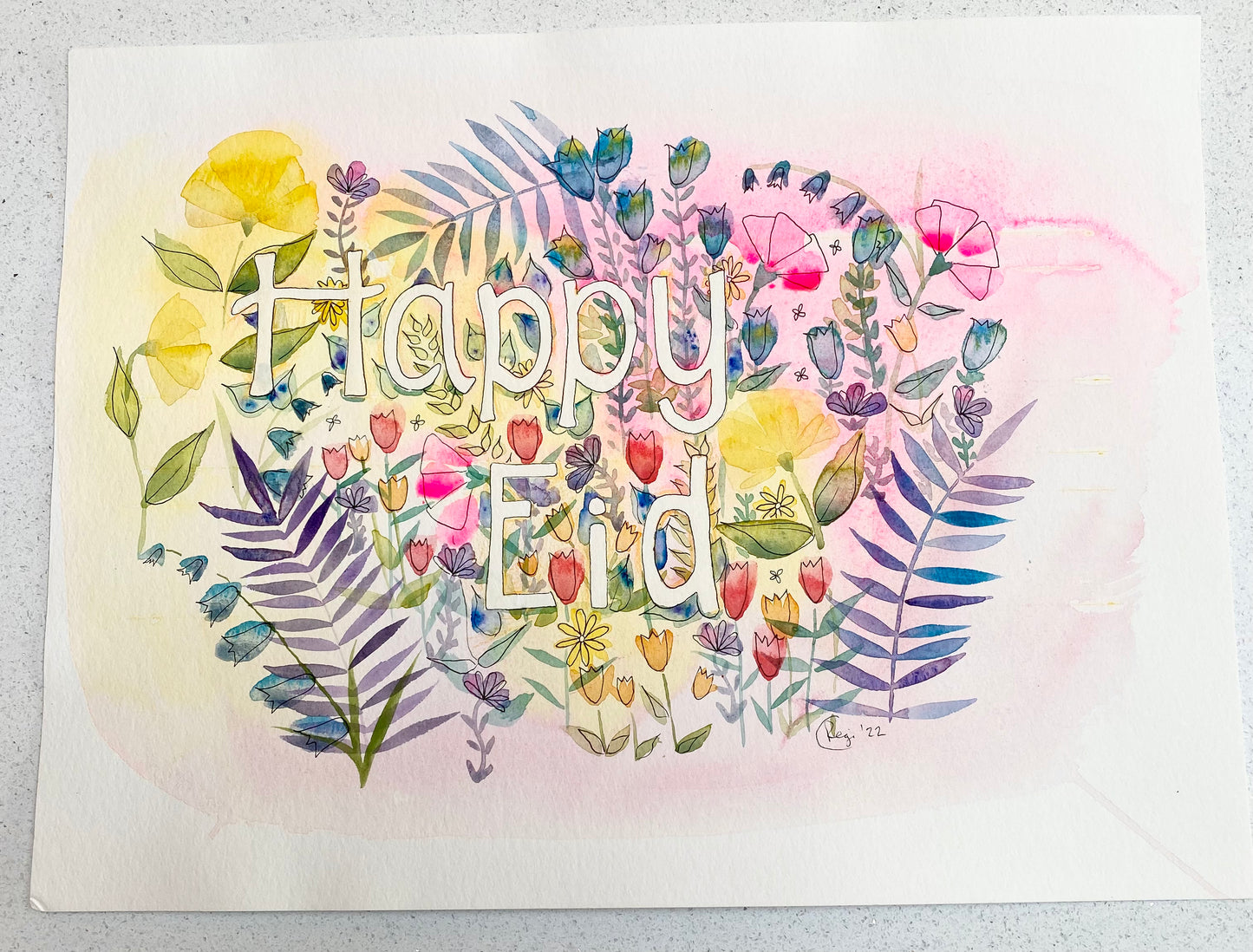 Original A3 Happy Eid Watercolour