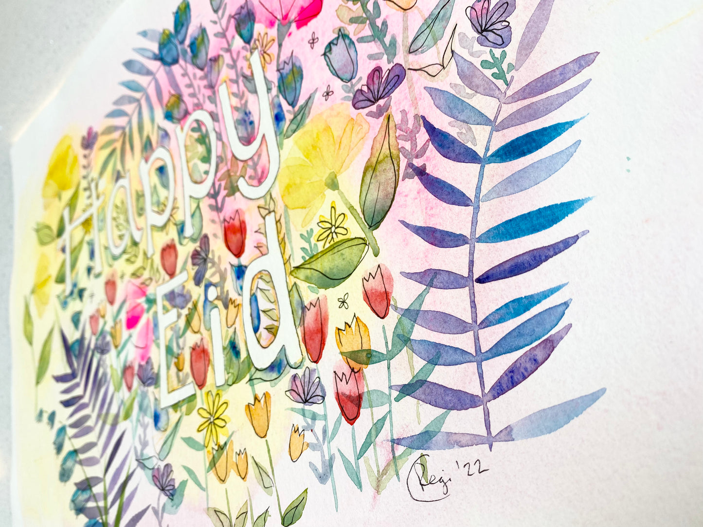 Original A3 Happy Eid Watercolour