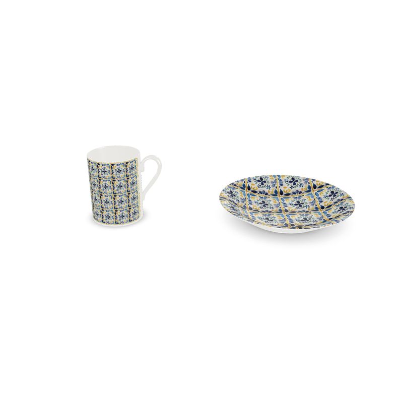 Navy and mustard tiles espresso cup and saucer