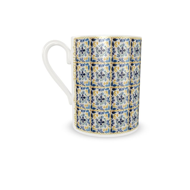 Navy and mustard tiles espresso cup and saucer
