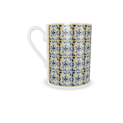 Navy and mustard tiles espresso cup and saucer