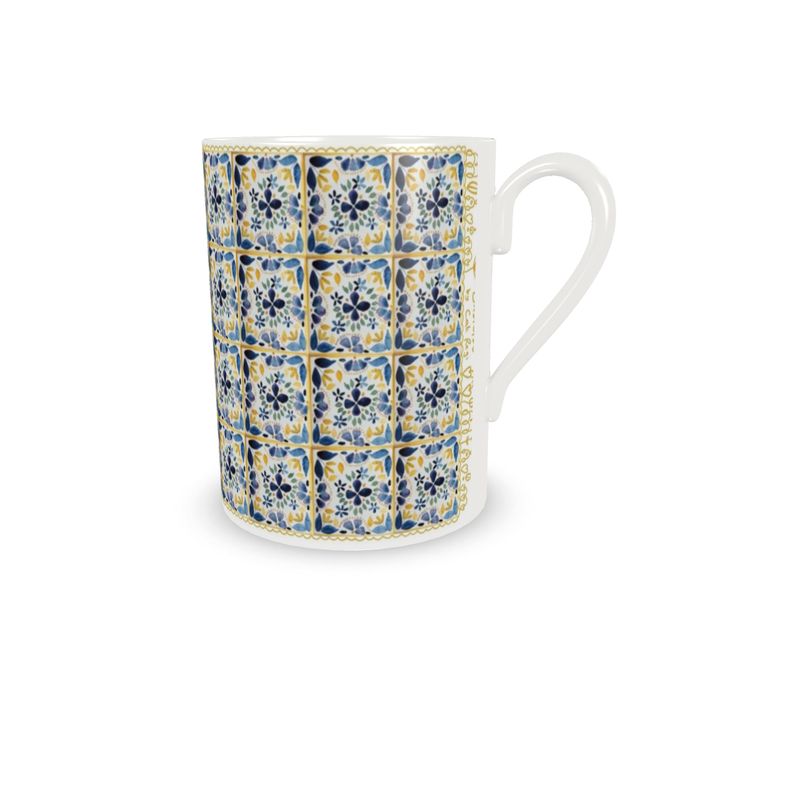 Navy and mustard tiles espresso cup and saucer