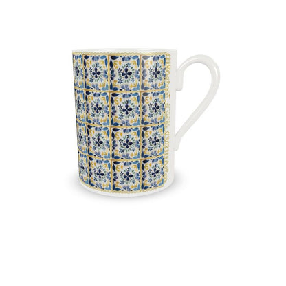Navy and mustard tiles espresso cup and saucer