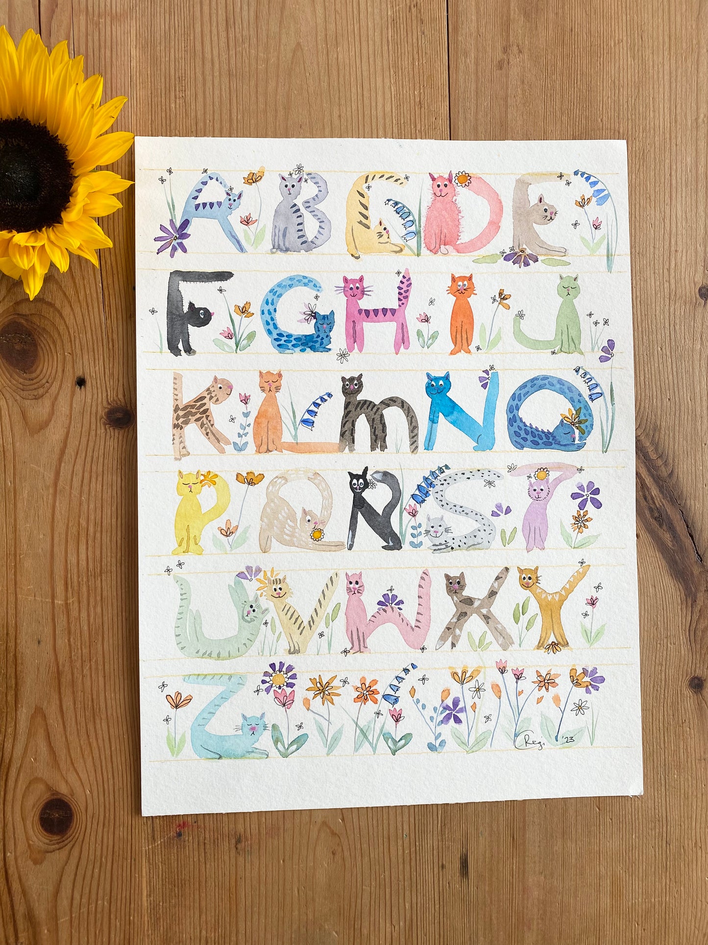 Original Cat Alphabet Watercolour