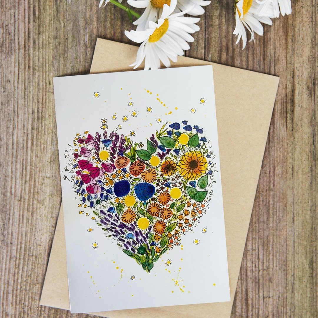 Flowery Heart Card x5