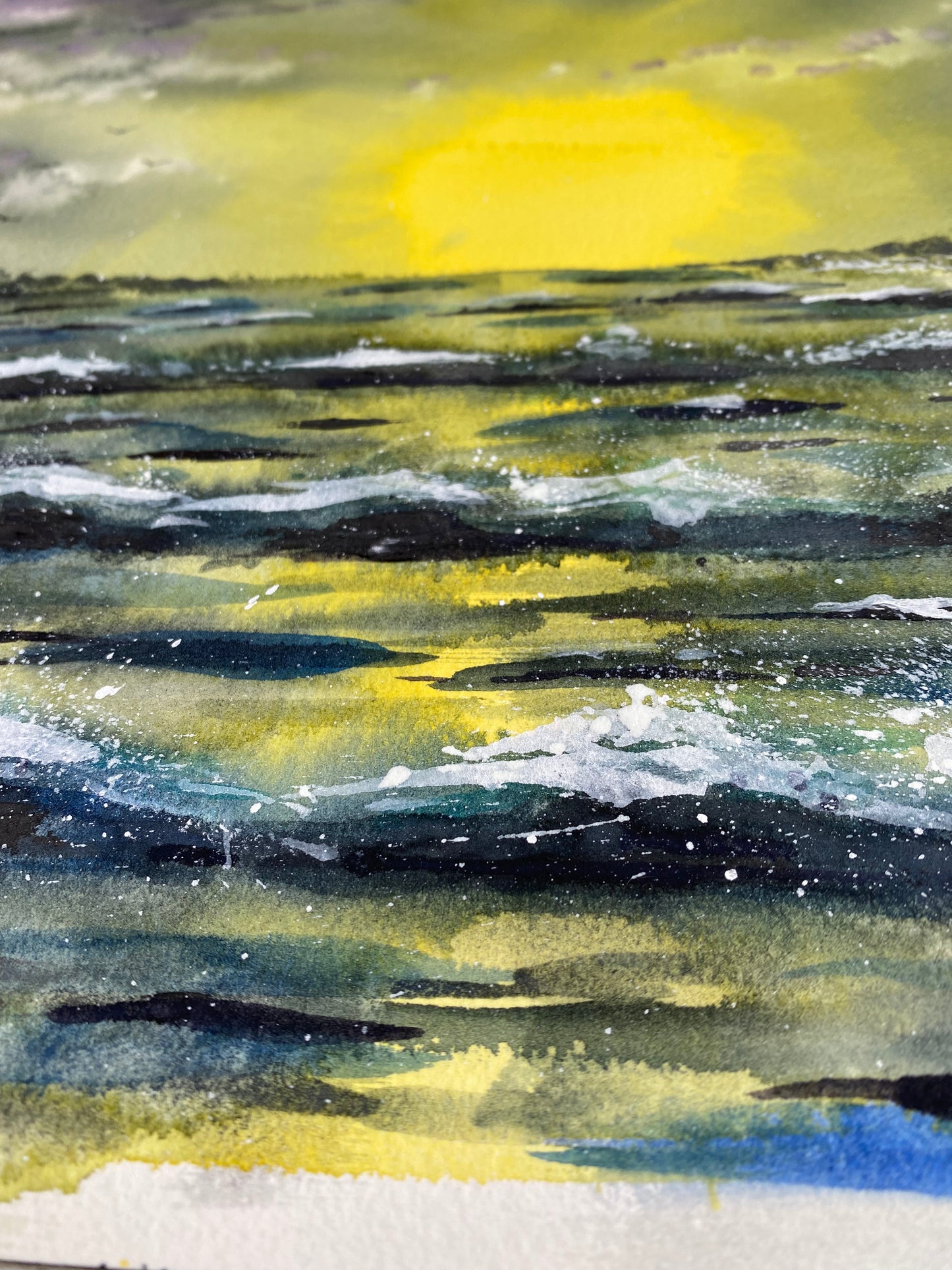 Original A3 Stormy Ocean Mixed Media Watercolour