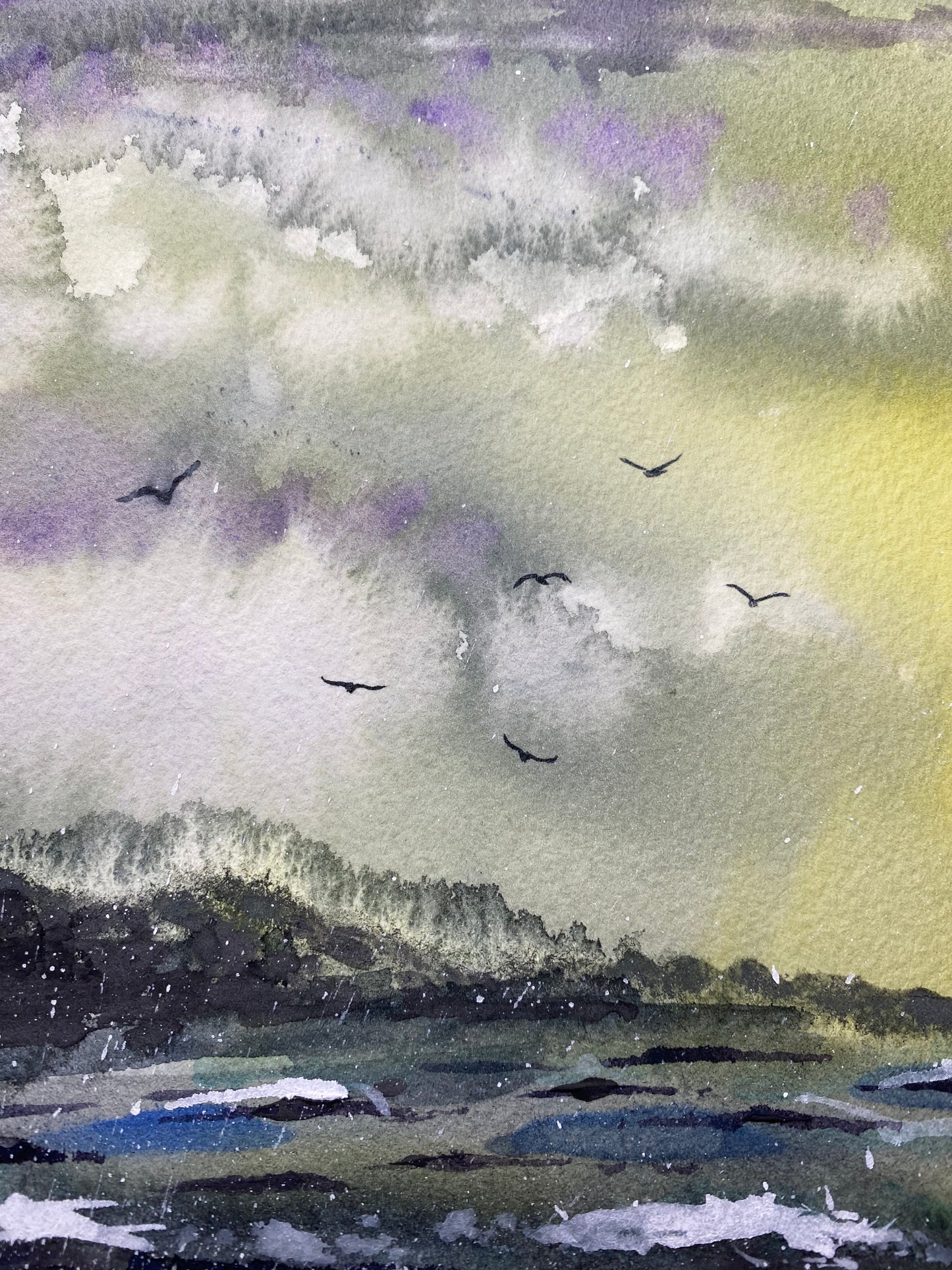 Original A3 Stormy Ocean Mixed Media Watercolour