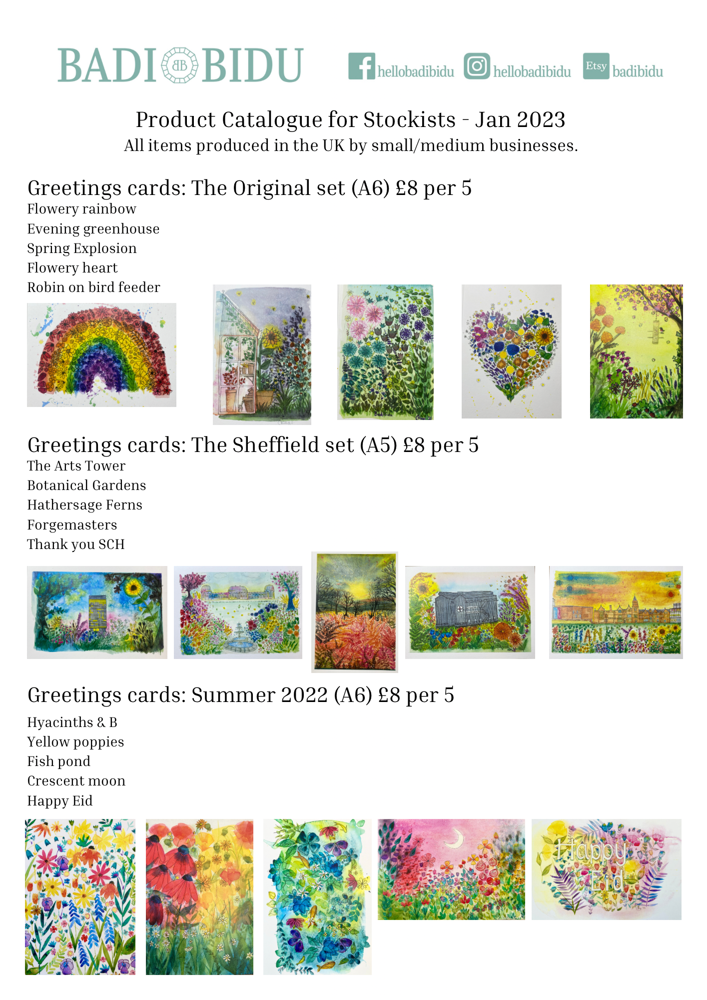 Badibidu greetings cards x5