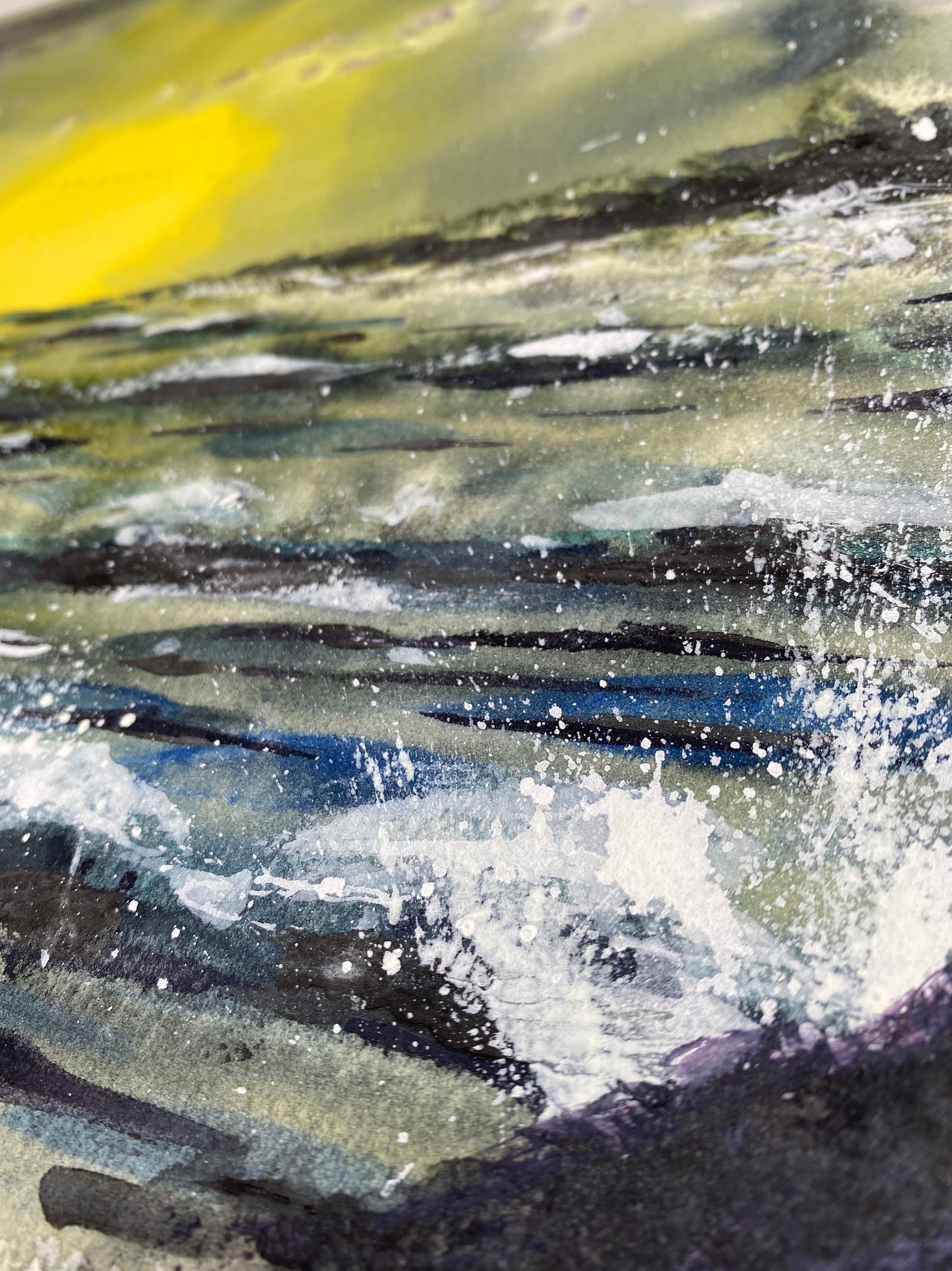 Original A3 Stormy Ocean Mixed Media Watercolour